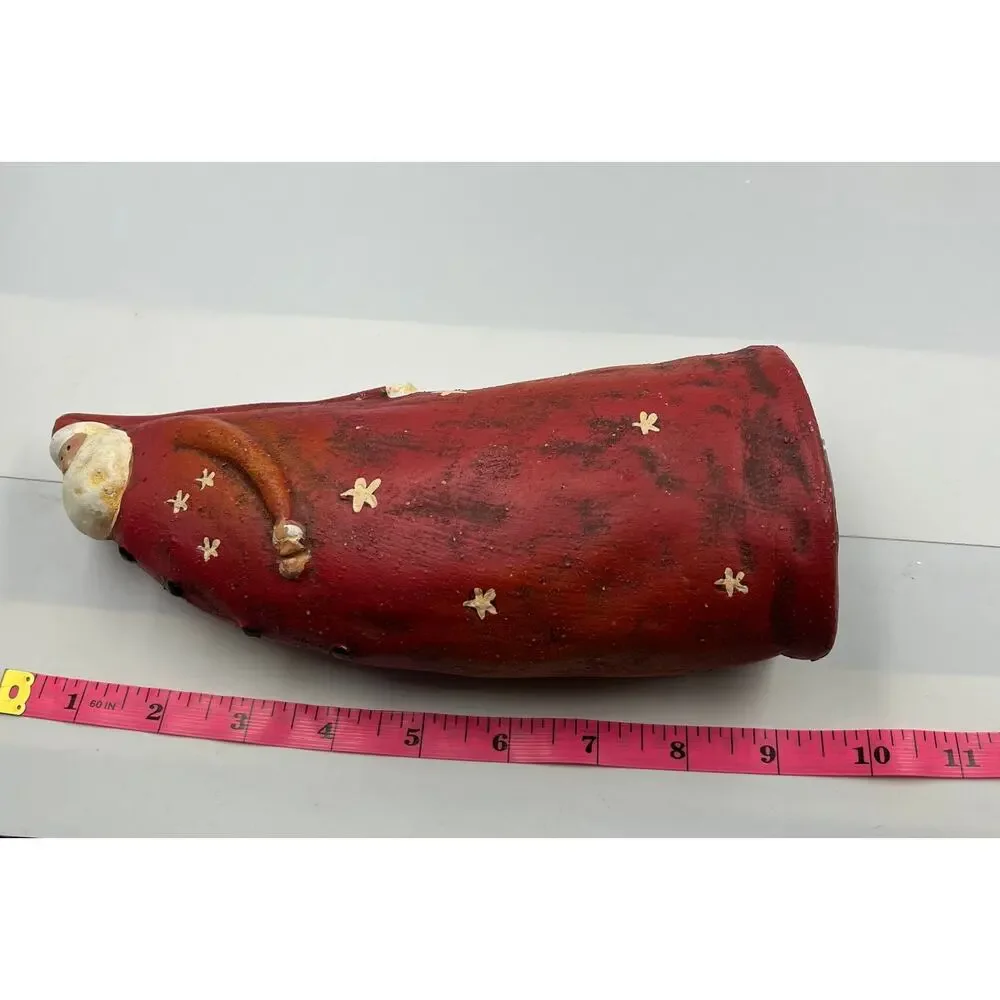 Vintage Ceramic Santa Large Belly Stars Long Stocking‎ Cap Folk Art Christmas
